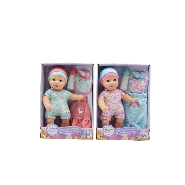 MUÑECA BEBE 12" CON BABERO Y BIBERON